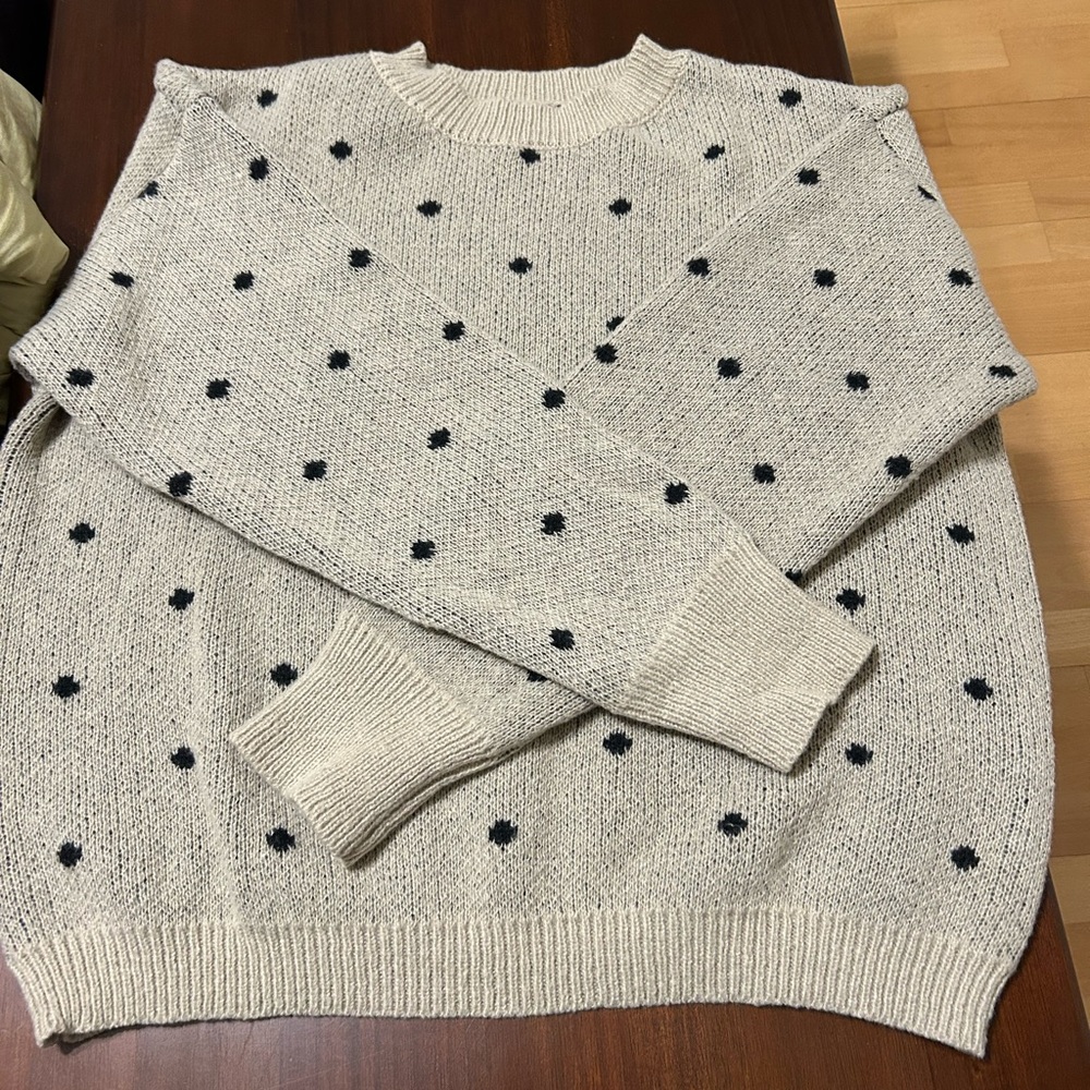 Cream Sweater with Black Polka Dots